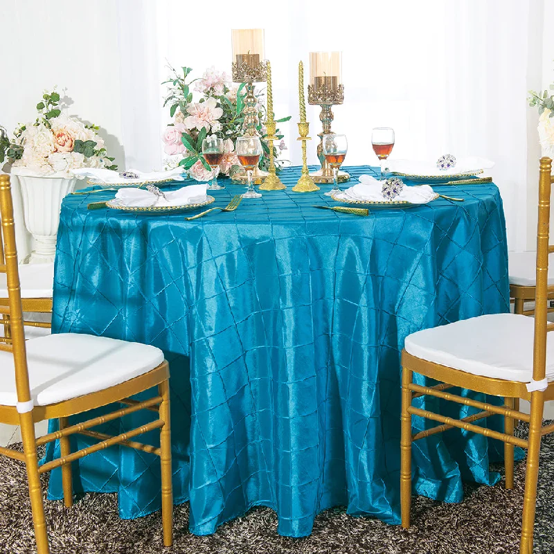 132" Round Pintuck Taffeta Tablecloth - Turquoise (1pc)