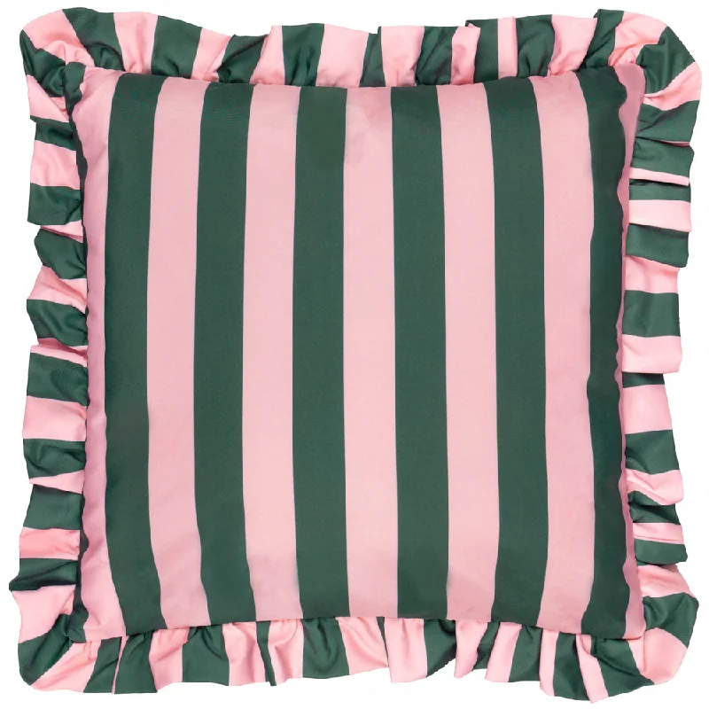 Palm Royale Stripe Ruffle Printed Outdoor Cushion Pink/Green