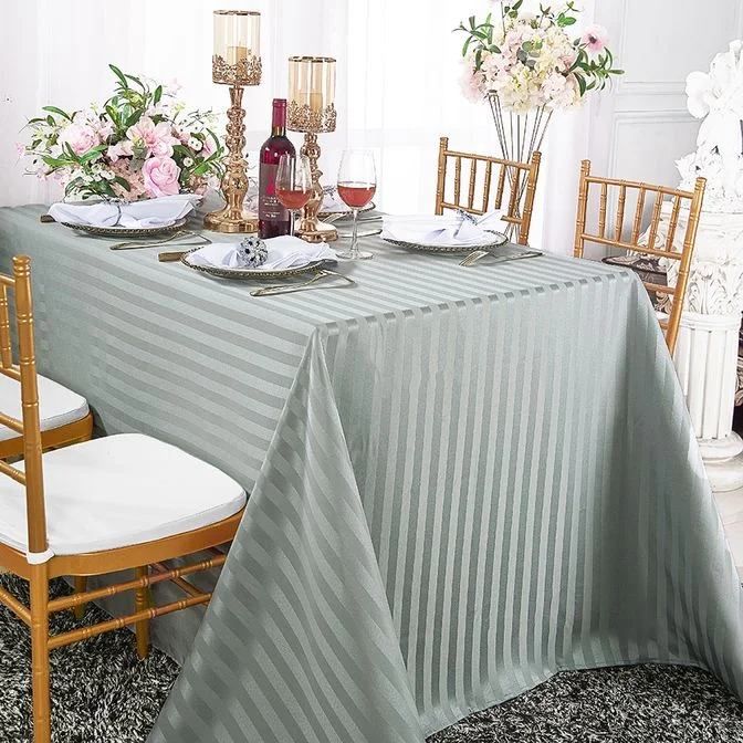 90"x132" Seamless Rectangular Striped Jacquard Polyester (220 GSM) Tablecloth - Silver (1pc)