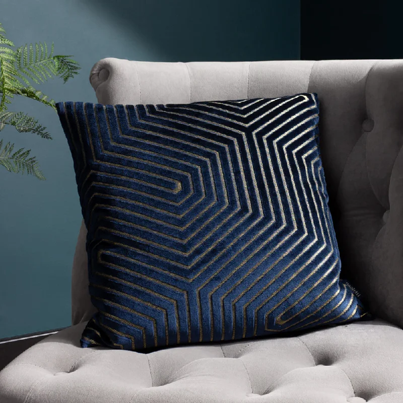 Evoke Cut Velvet Cushion Navy