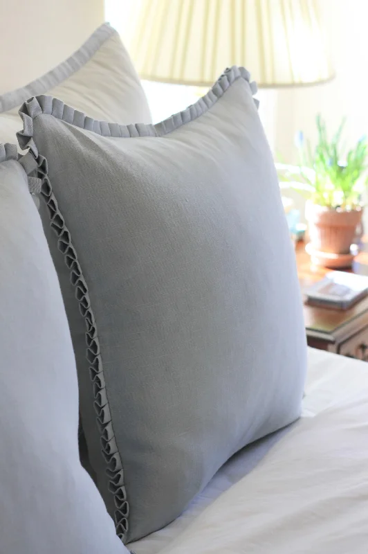 Sky Linen Pillow Covers with Boxed Pleat