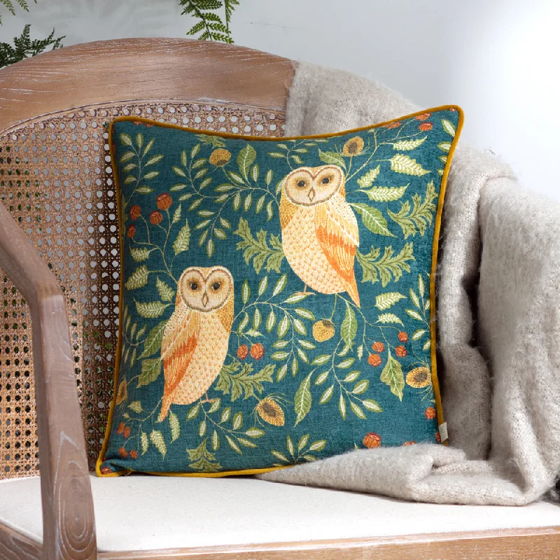 Hawthorn Owls Cushion Teal