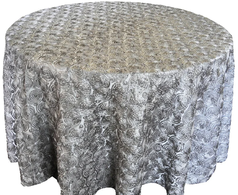 132" Round Satin Rosette Tablecloth - Silver (1pc)