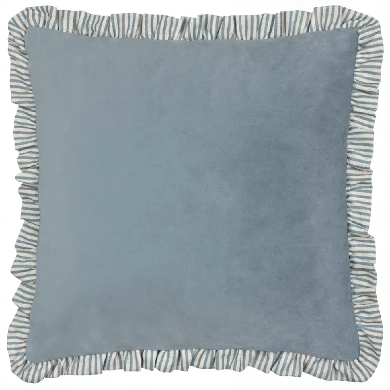 Solene Ruffle Matte Velvet Cushion Blue