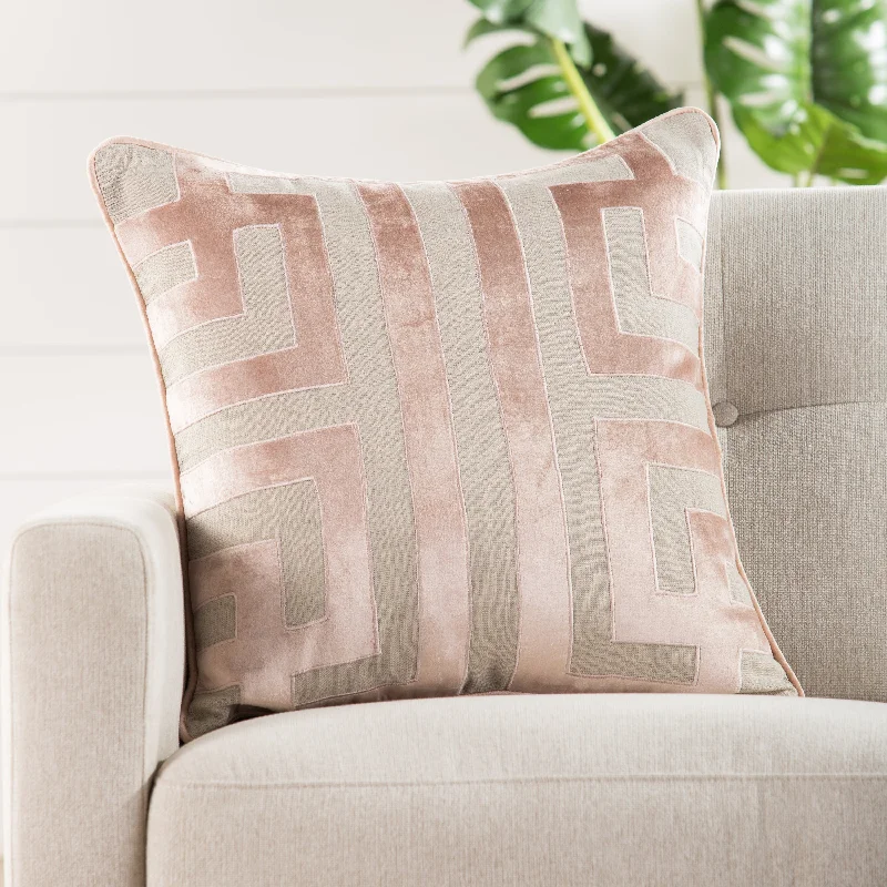 Ordella Beige & Pink Geometric Throw Pillow