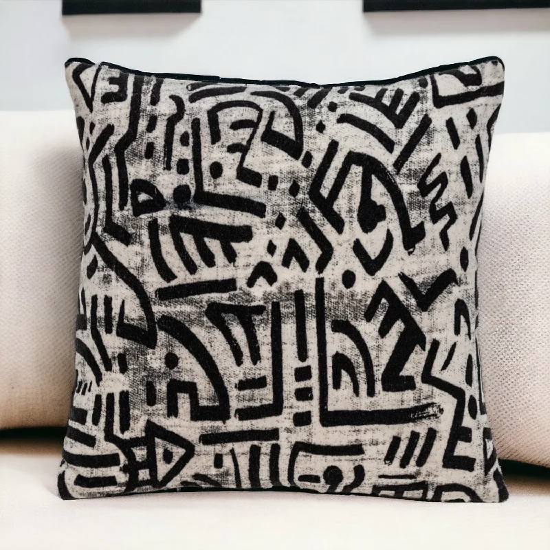 Black And White Abstract Velvet Throw Pillow