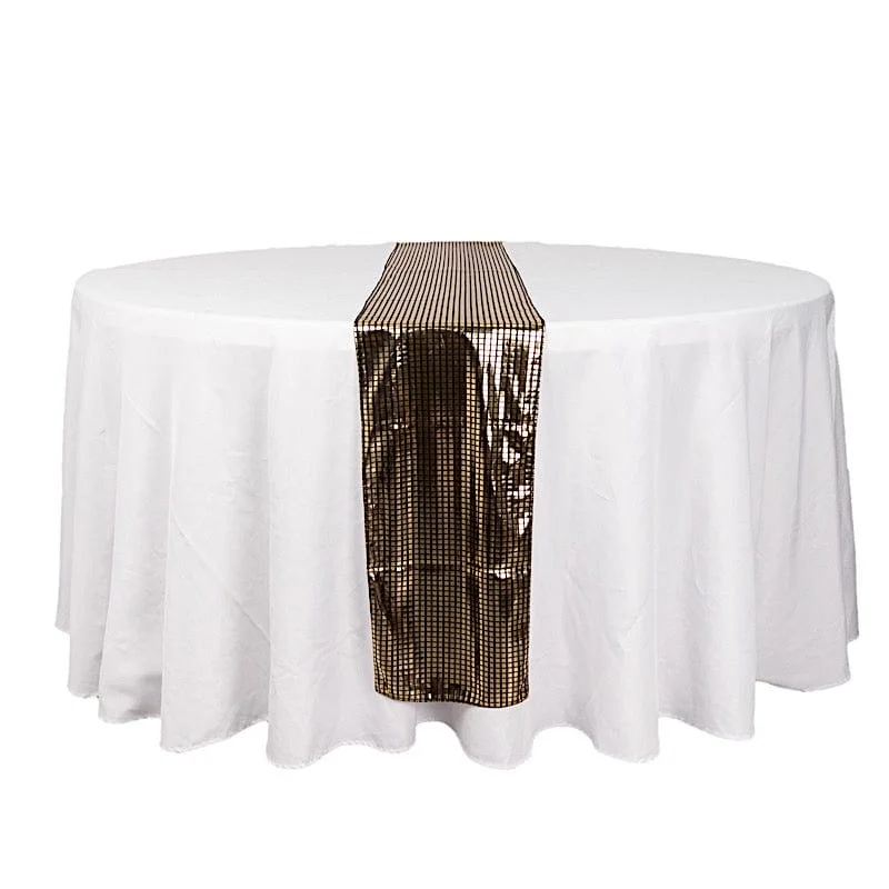 12" x 108" Mirror Foil Polyester Table Runner - Black and Gold