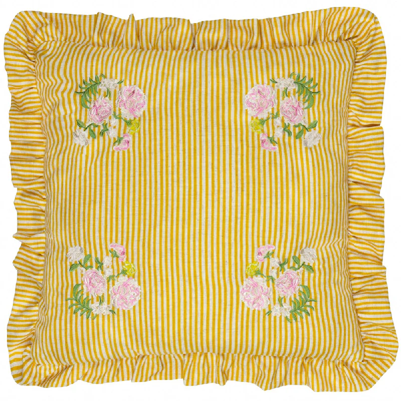 Martha Embroidered Ruffle Cushion Yellow