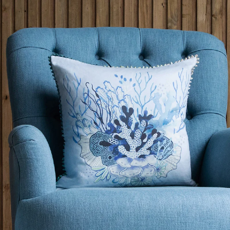 Coralie Printed Feather Cushion Cobalt