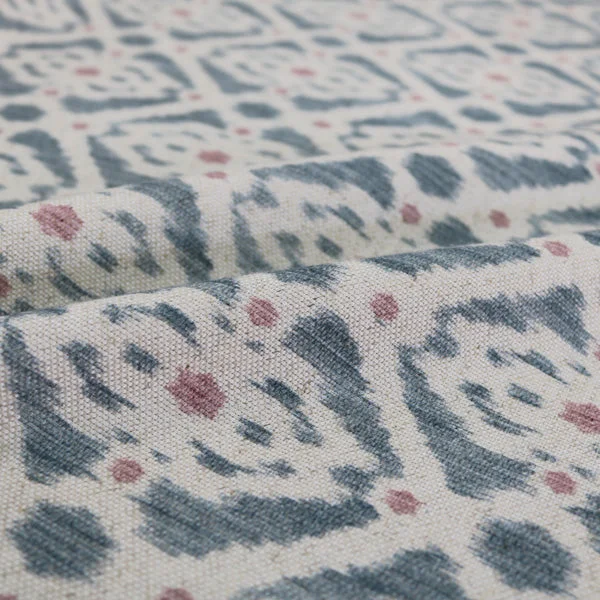 Home Furnishing Ikat Linen Mix Geometric -Stevie in Blue/Pink