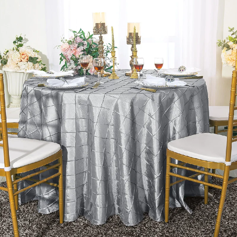 90" Seamless Round Pintuck Taffeta Tablecloth - Silver (1pc)