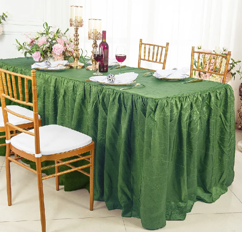 8 Ft Rectangular Ruffled Fitted Crushed Taffeta Tablecloth With Skirt - Clover Green (1pc)