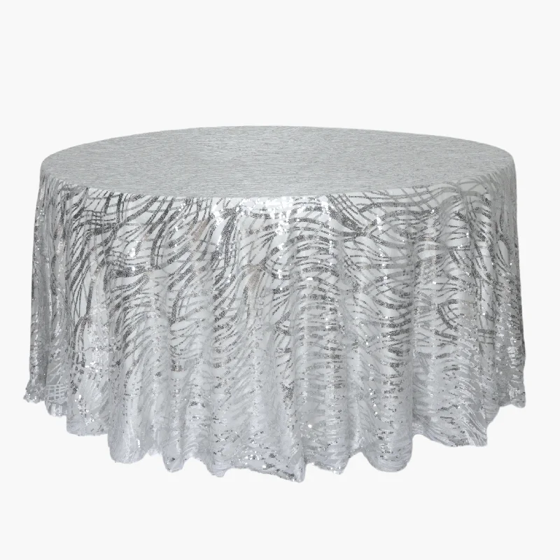 Wave Sequin Mesh Tablecloth 120" Round - Silver