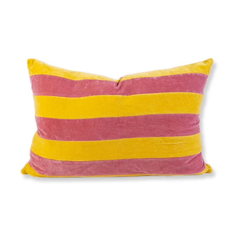 Striped Velvet Lumbar Pillow - Yellow + Light Pink - Case Only