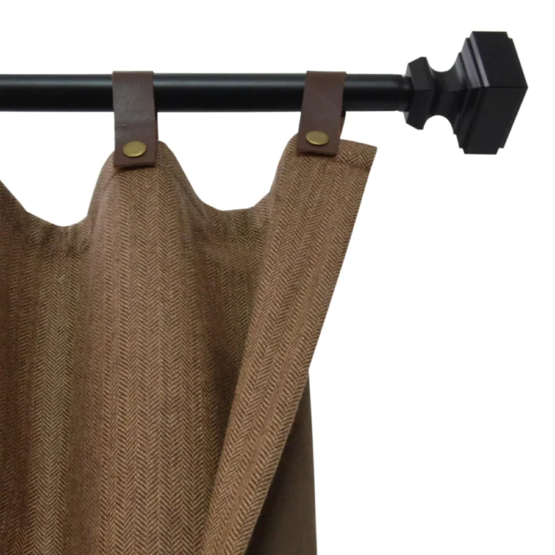 Brown Chevron Wool Curtains With Leather Tabs