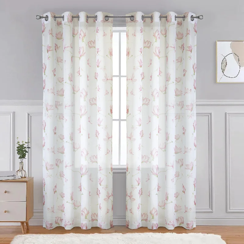 Grommet curtain panel - Joy - White-Pink