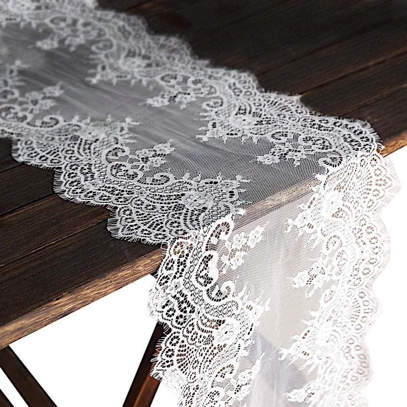 15" x 117" Premium Lace Table Runner with Scalloped Edges