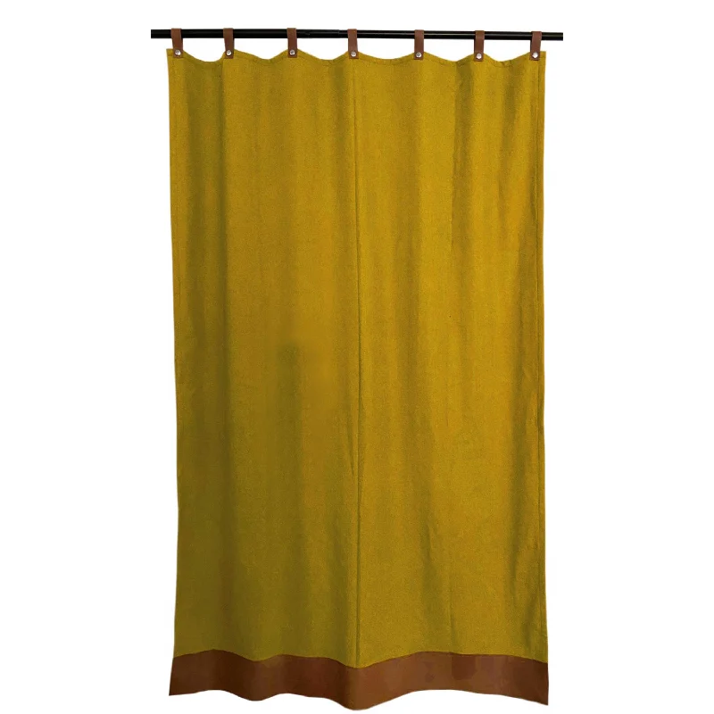 Mustard Wool Curtains With Leather Ties and Trim Curtain