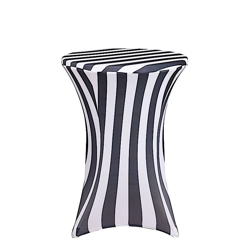 32" Cocktail Table Cover Striped Premium Fitted Spandex Tablecloth - Black and White