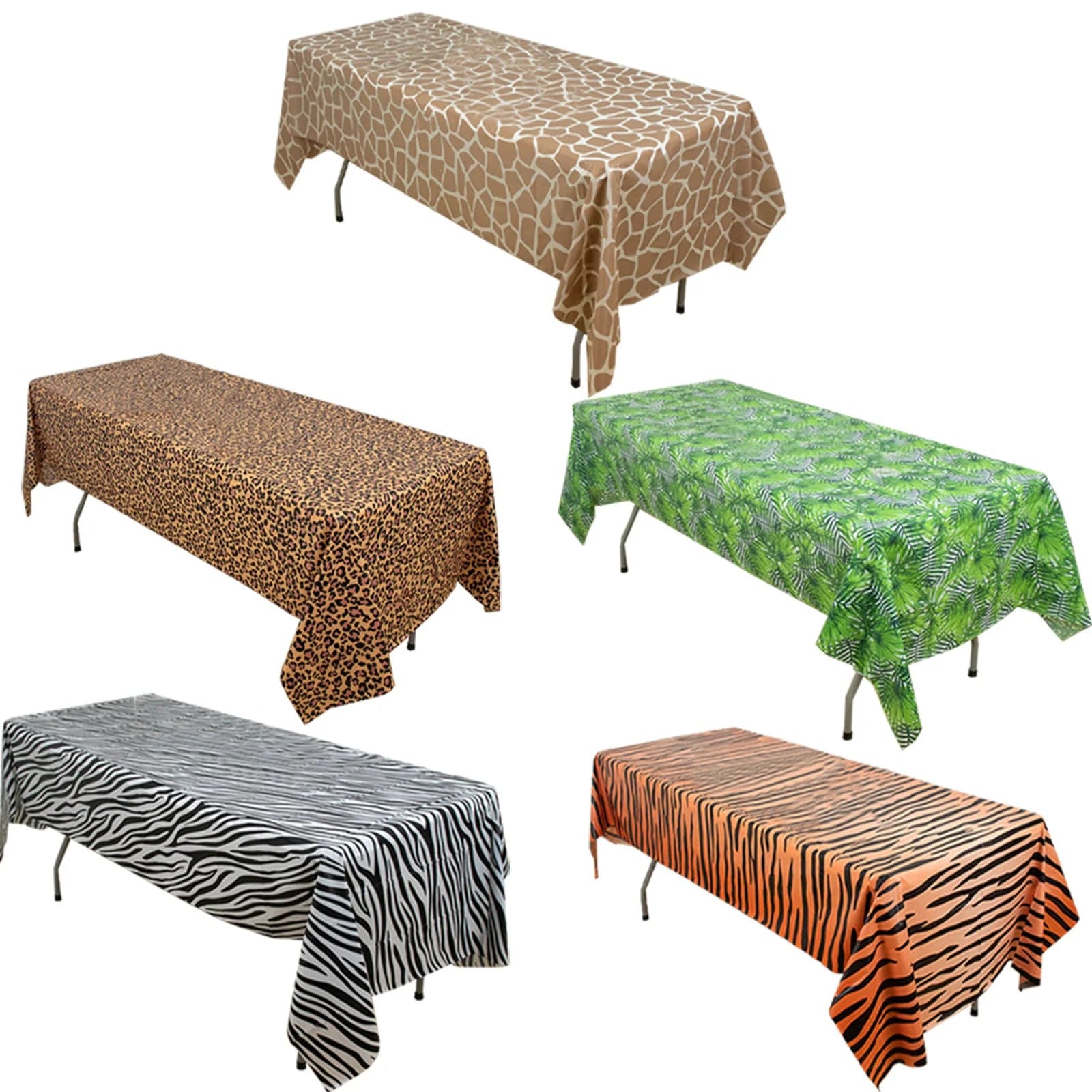 5 Rectangular 54" x 108" Disposable Plastic Tablecloths with Animal Safari Designs - Assorted