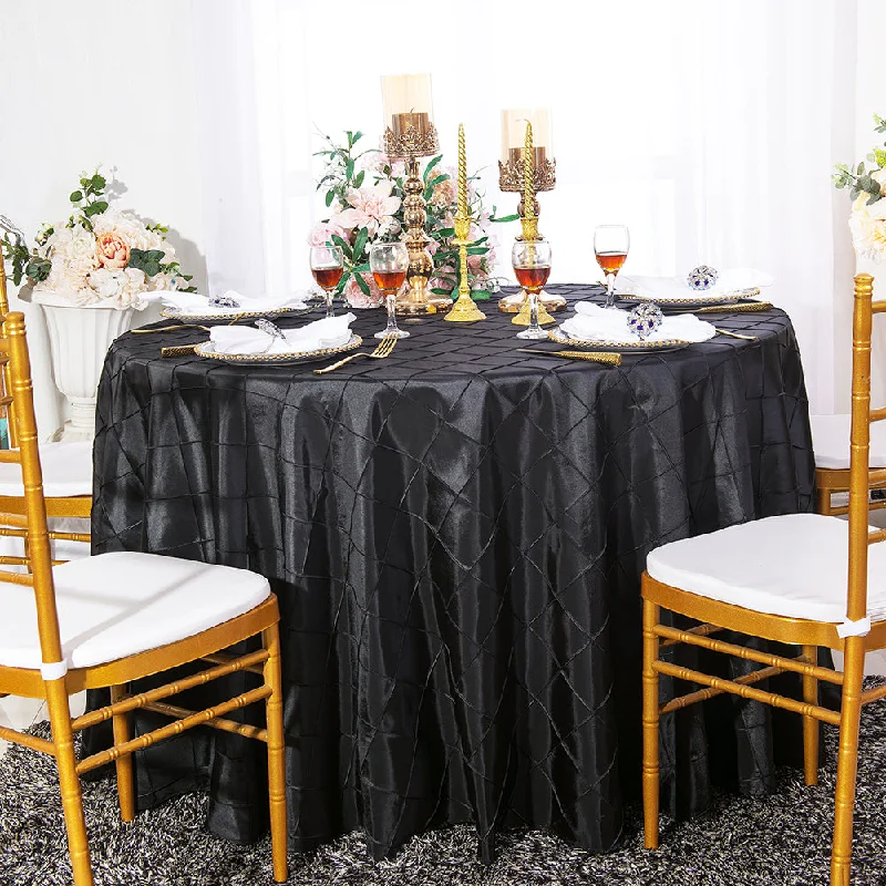 90" Seamless Round Pintuck Taffeta Tablecloth - Black (1pc)