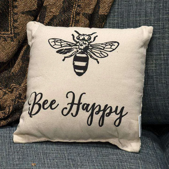 Bee Happy Pillow, 10 x 10