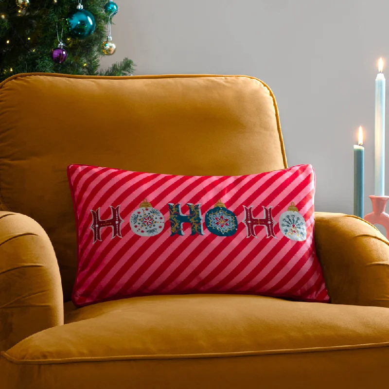 Ho Ho Ho Velvet Piped Cushion Red