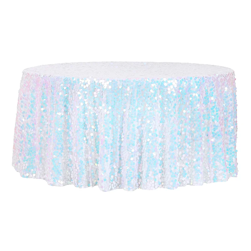 Large Payette Sequin Round 120" Tablecloth - Iridescent White