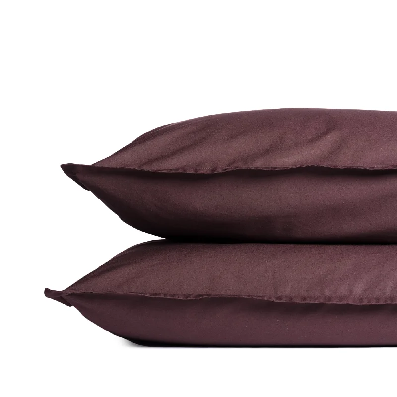 Percale Cotton Pillowcase in Plum Red (Set of 2)