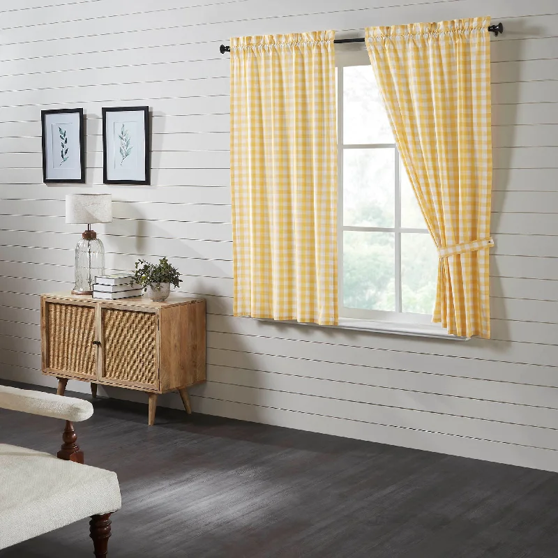 Annie Buffalo Yellow Check Short Panel Curtain Set of 2 63"x36" VHC Brands