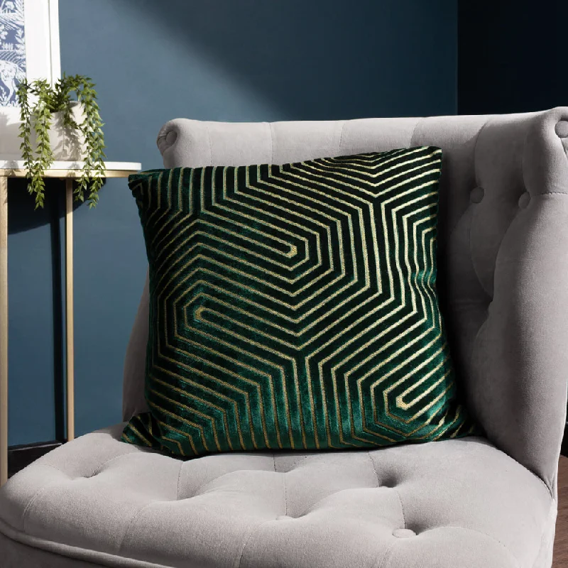 Evoke Cut Velvet Cushion Emerald