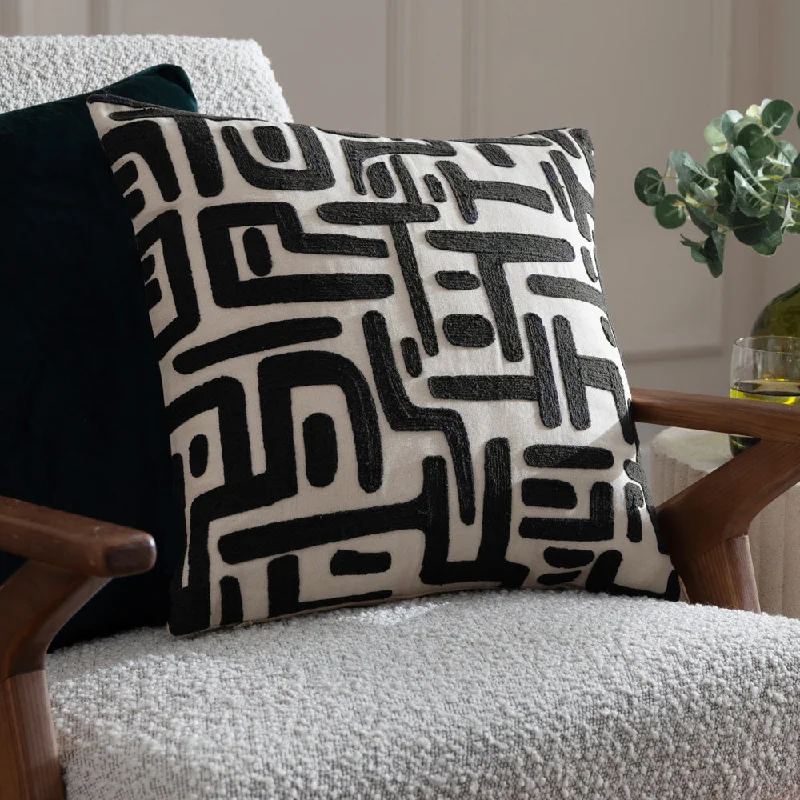 Brooke Embroidered Cotton Cushion Mono