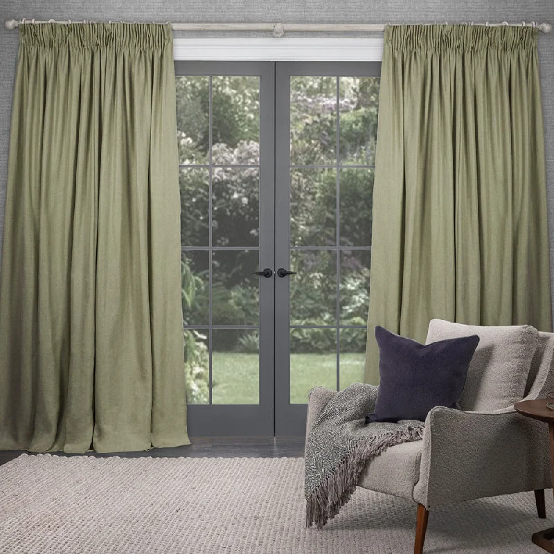 Emilio Woven Pencil Pleat Curtains Olive