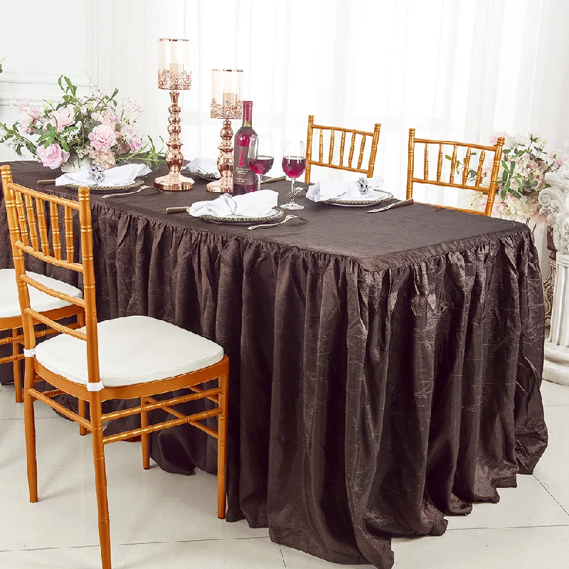 8 Ft Rectangular Ruffled Fitted Crushed Taffeta Tablecloth With Skirt - Chocolate (1pc)