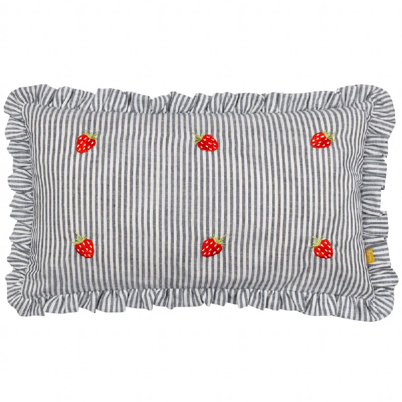 Les Fruites Embroidered Ruffle Cushion Strawberries