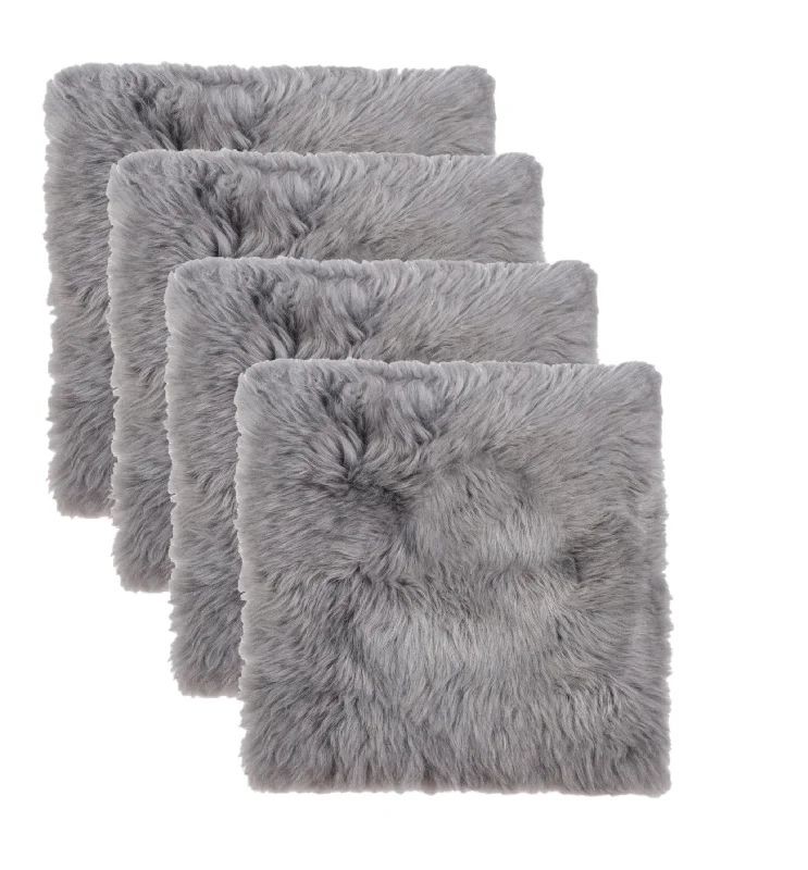 Set Of Four 17" X 17" Grey Wool Chair Pads