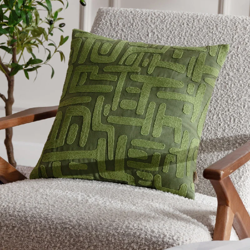 Brooke Embroidered Cotton Cushion Ivy Green