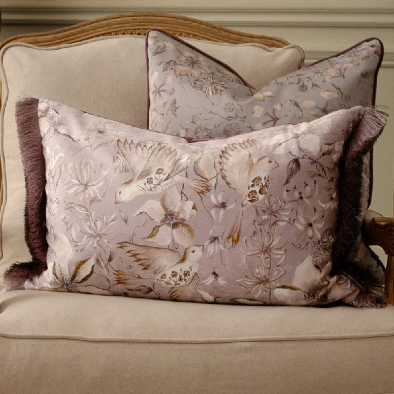 Floella Printed Ruche Fringe Cushion Viola