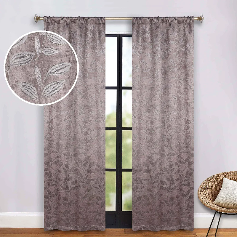 Leaves Washable Room Darkening Blackout Curtain Panels, Set of 2