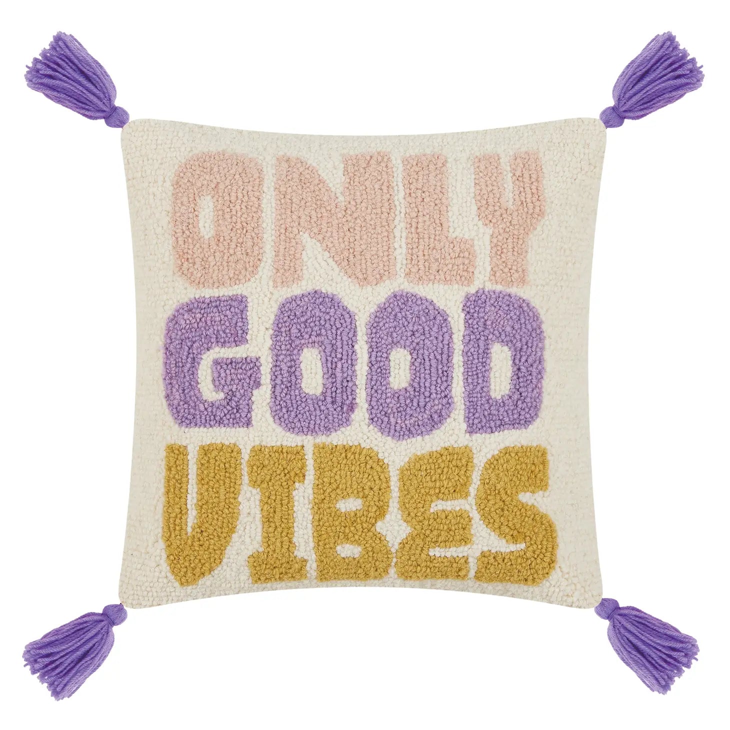 Only Good Vibes Hook Pillow with Tassels