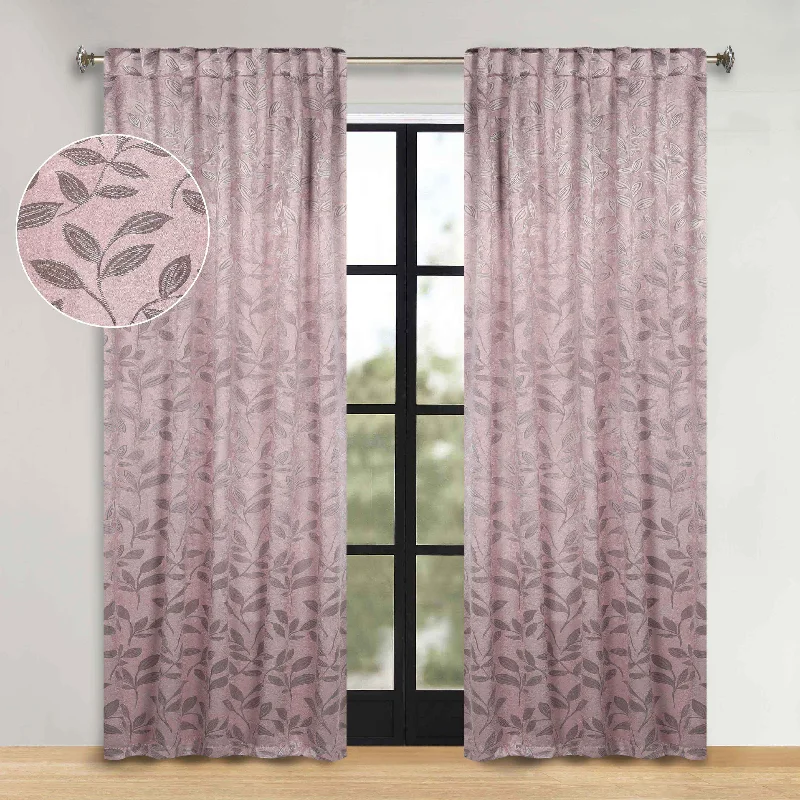 Leaves Room Darkening Back Tabs Blackout Curtain Panels, Set of 2