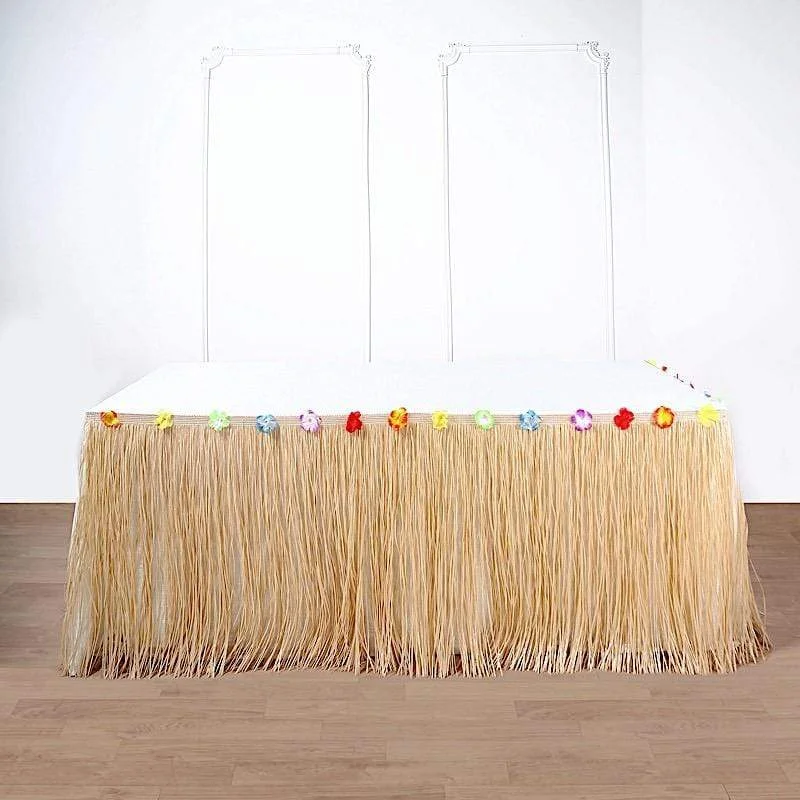 9 ft x 29" Tropical Raffia Plastic Hawaiian Table Skirt - Natural