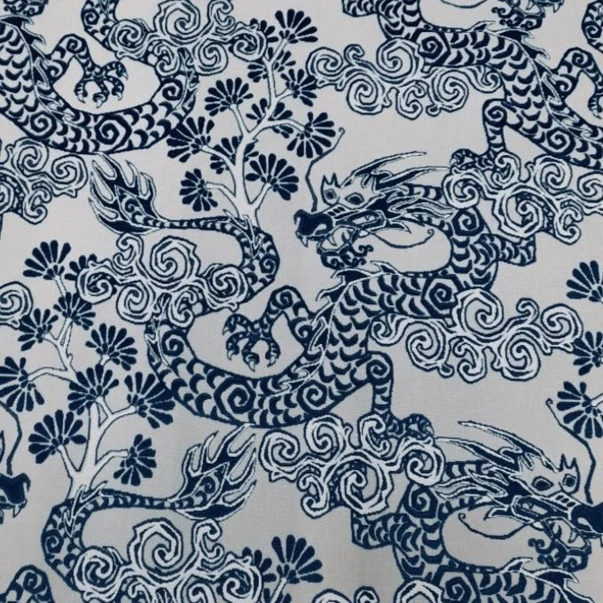 De Leo Imperial Classic Blue Dragon Cut-Velvet Epingle Decorator Fabric