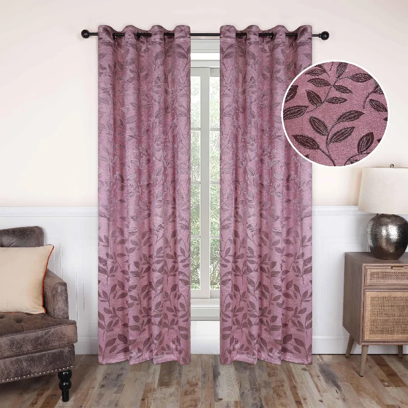 Leaves Machine Washable Room Darkening Blackout Curtains, Set of 2