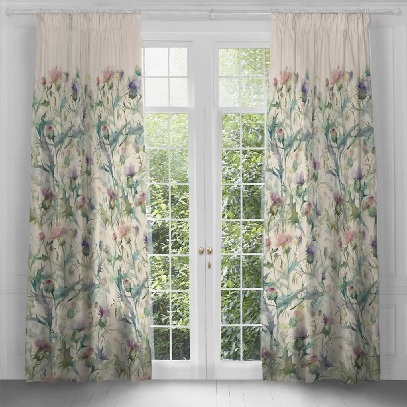 Cirsium Printed Pencil Pleat Curtains Damson