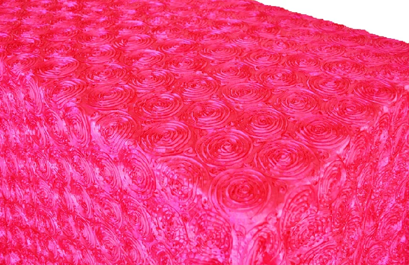 90"x156" Seamless Rectangular Satin Rosette Tablecloth - Fuchsia (1pc)