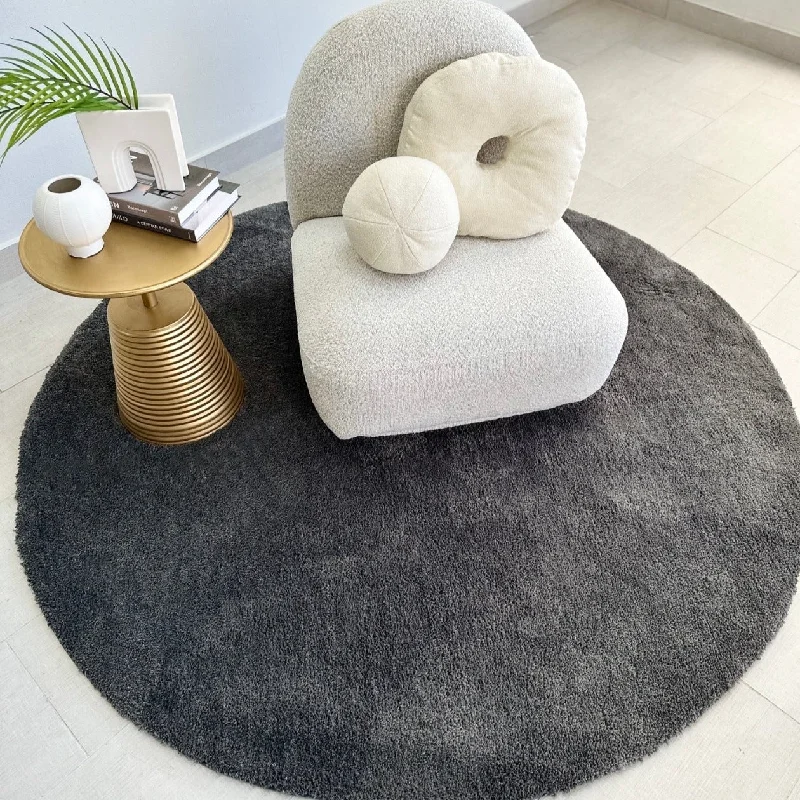 Super Soft Gray Round Shaggy Rug 6'