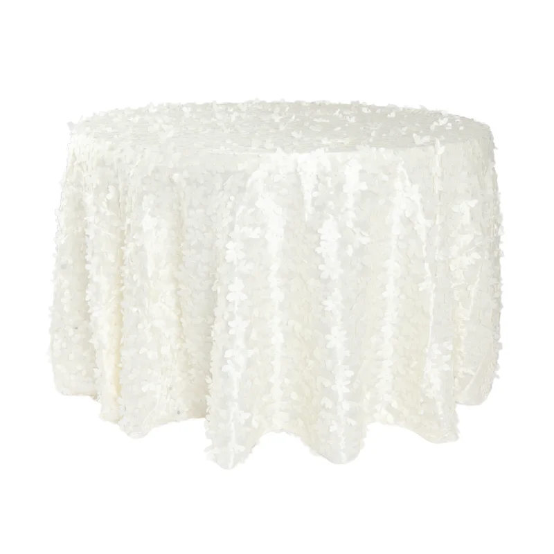 Flower Petal Taffeta Round 120" Tablecloth - Ivory