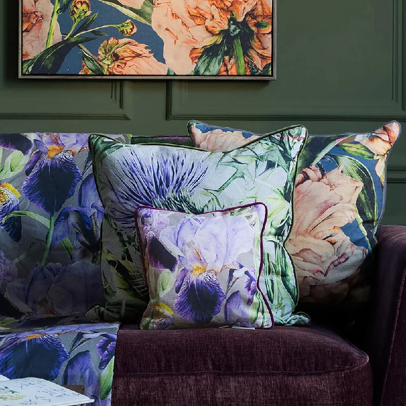 Elva Printed Feather Cushion Damson