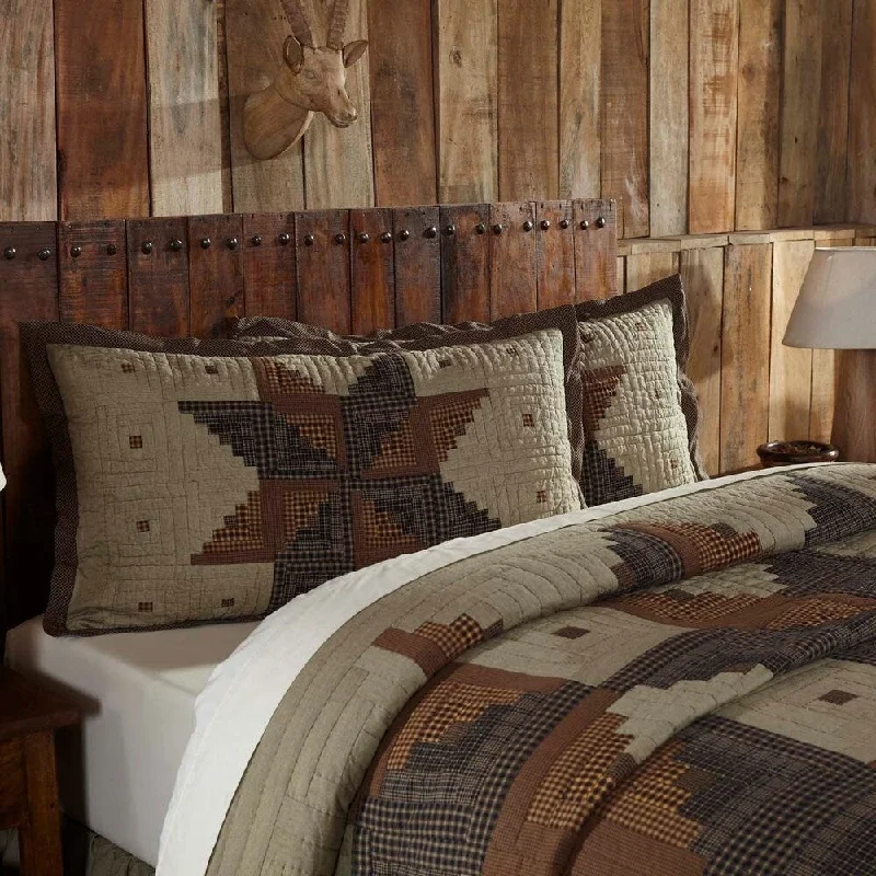 Tan Rustic Bedding VHC Novak Sham Cotton Star Patchwork Chambray